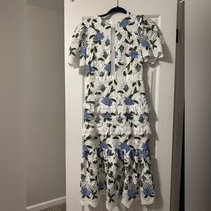 Shop Red Dress Floral Lace Dress in White and Blue